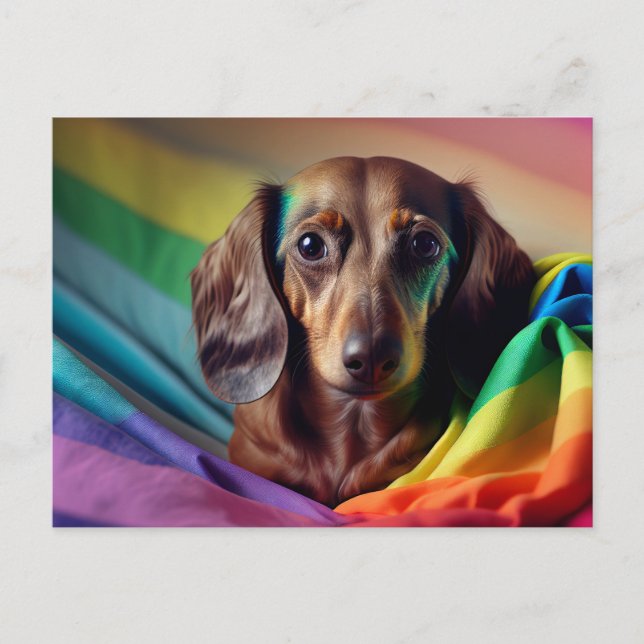 Dachshund på vykort för Rainbow Flagga (Framsida)