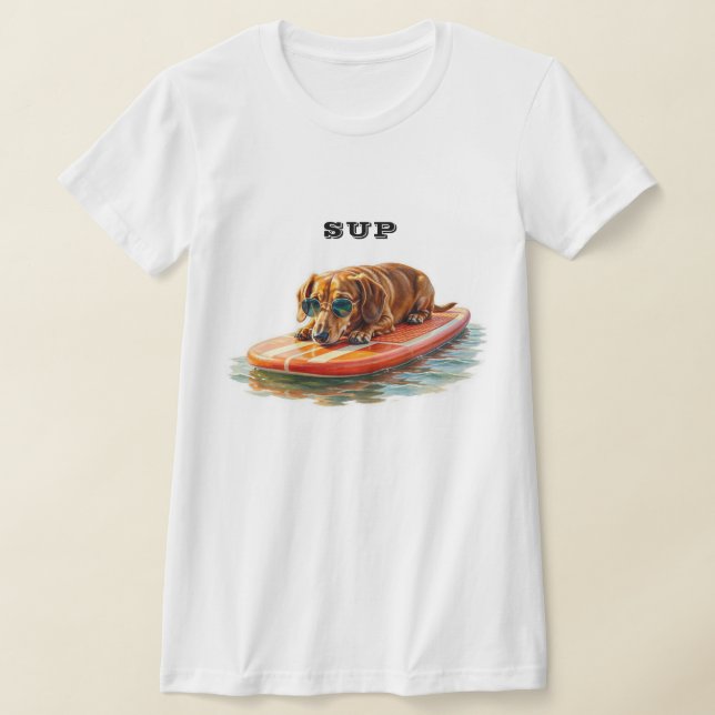 Dachshund Paddle Boarding T Shirt (Laydown)