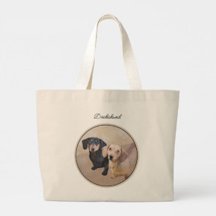 Dachshund Painting Smooth Black & Tan Red Hund Art Jumbo Tygkasse