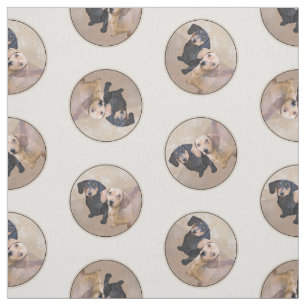 Dachshund Painting Smooth Black & Tan Red Hund Art Tyg