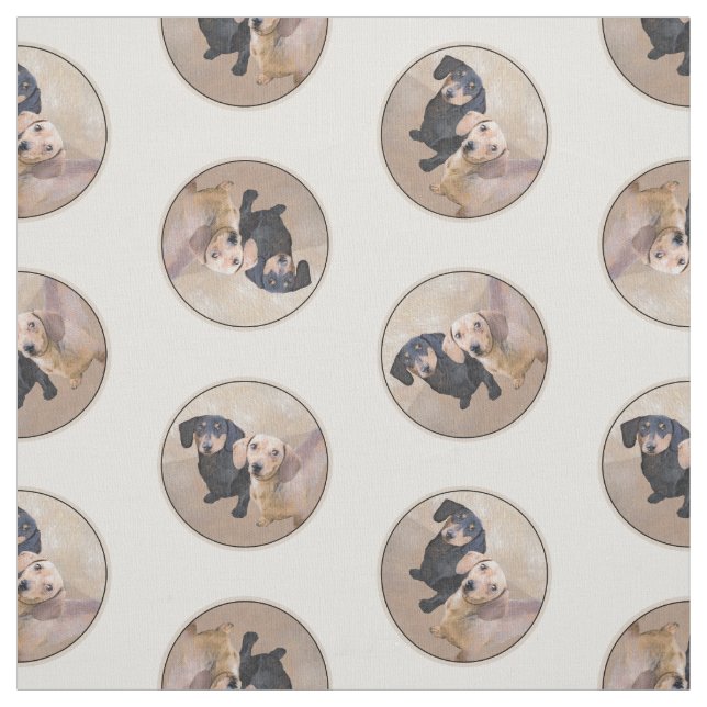 Dachshund Painting Smooth Black & Tan Red Hund Art Tyg (Provkarta)