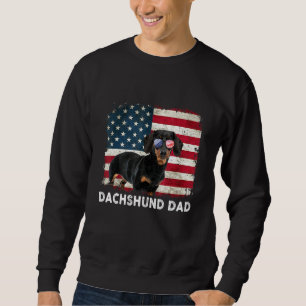 Dachshund Pappa American Flagga den 4 juli Lång Ärmad Tröja