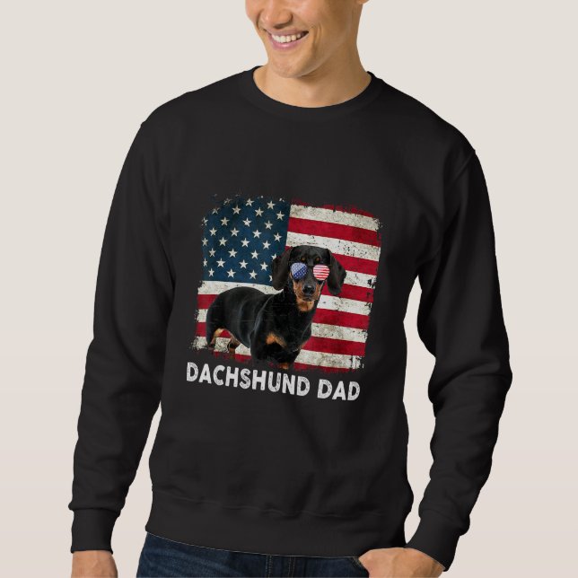 Dachshund Pappa American Flagga den 4 juli Lång Ärmad Tröja (Framsida)