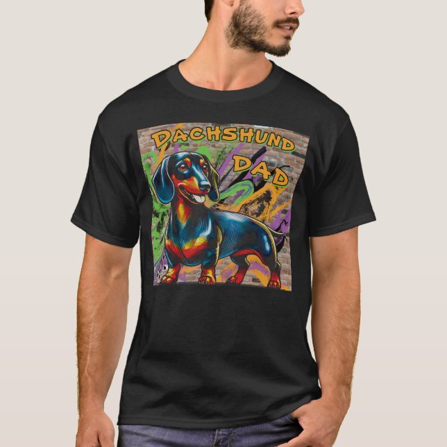 Dachshund Pappa Graffiti: Long Hund Squad T Shirt (Framsida)