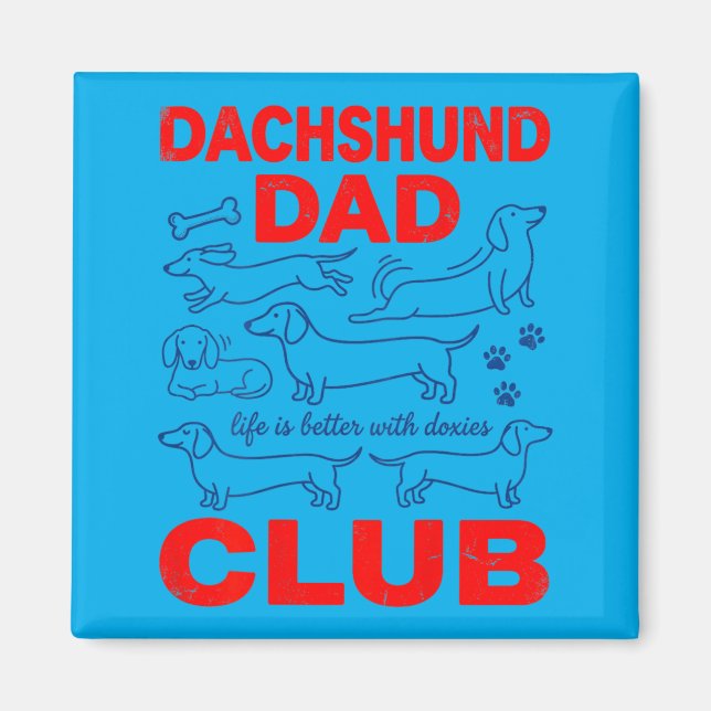 Dachshund Pappa Klubb På Bakre Design Magnet (Framsidan)
