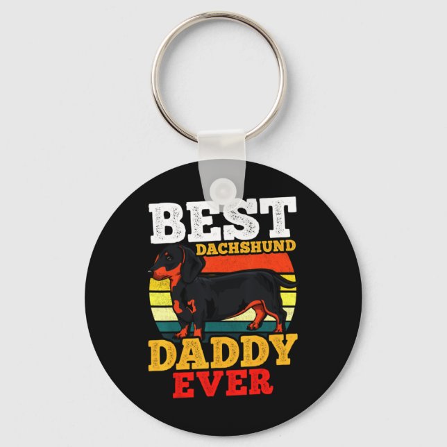 Dachshund Pappa Retro Nyckelring (Framsida)