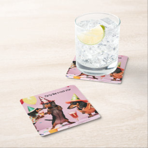 Dachshund Party Drink Coasters Underlägg Papper Kvadrat