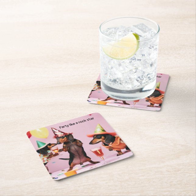 Dachshund Party Drink Coasters Underlägg Papper Kvadrat (Insitu)