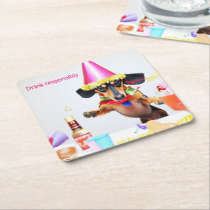 Dachshund Party Drink Coasters Underlägg Papper Kvadrat