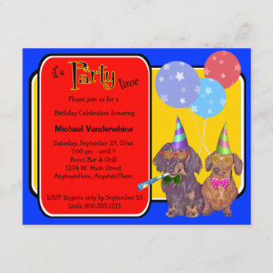 Dachshund Party födelsedagsbarker Inbjudningar