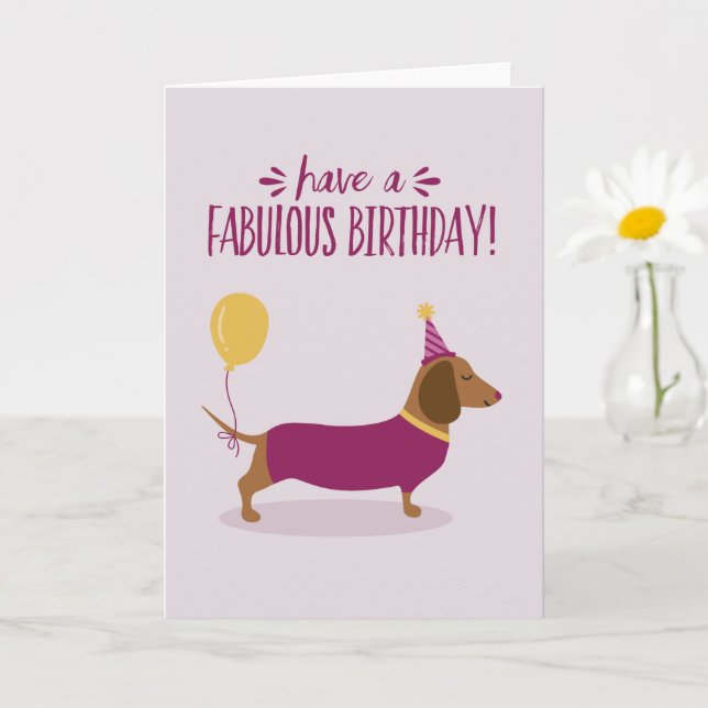 Dachshund Party Sause Hund Cute Birday Card Kort (Liten växt)