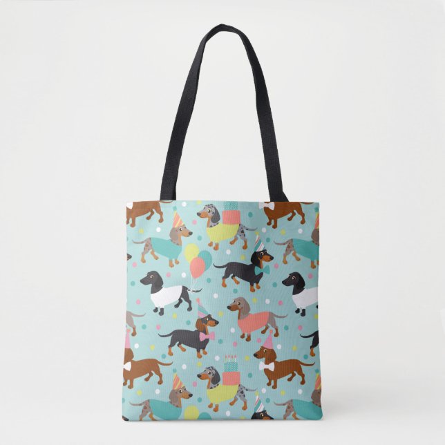 Dachshund Party Tote Bag Tygkasse (Framsida)