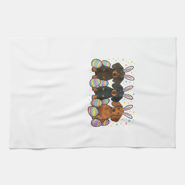 Dachshund Påsk T-Shirt Kökshandduk (Horisontell)