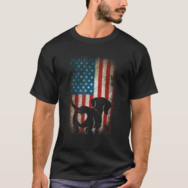 Dachshund Patriotic 4th of July American Flag Dog T Shirt (Framsida)