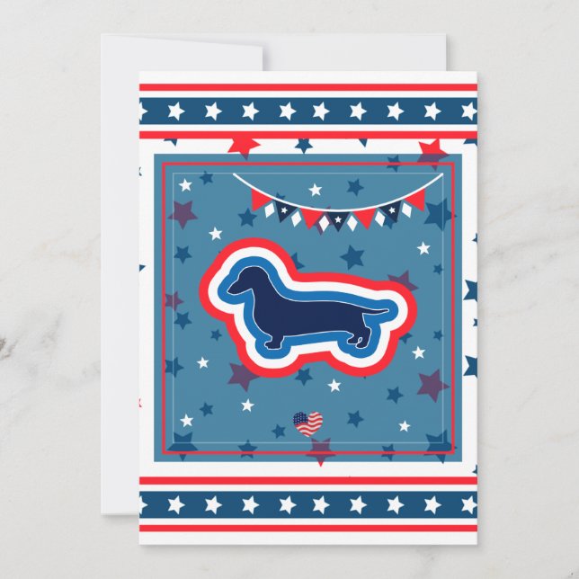 Dachshund Patriotic Red White och Blue 4 juli Julkort (Framsida)