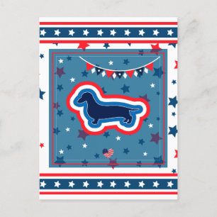 Dachshund Patriotisk Röd Vit Och Blå 4:e Juli Helg Vykort