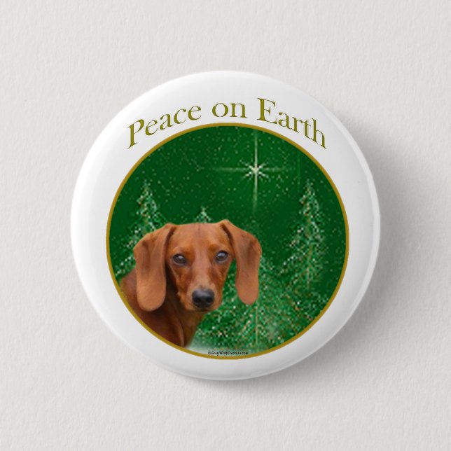 Dachshund Peace on Earth - Button Knapp (Framsida)