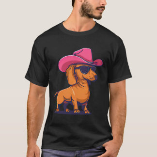 Dachshund Pink Cowboy Hat Wiener Sausage Dog Puppy T Shirt