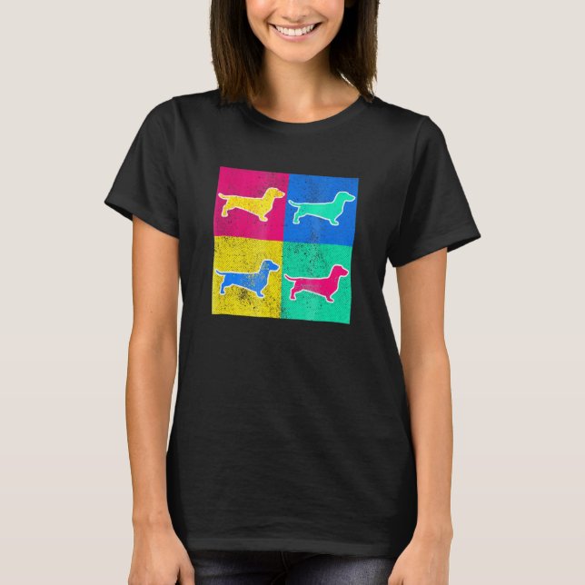 Dachshund Pop Art Coola Hund Artwork T Shirt (Framsida)
