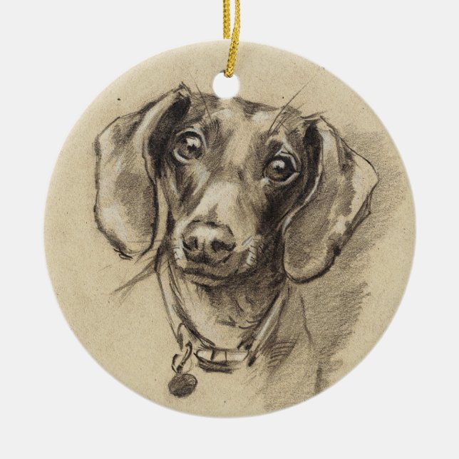 Dachshund porträtt julgransprydnad keramik (Framsidan)