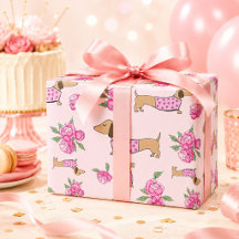 Dachshund presentpapper Rosa blommigt presentpappe