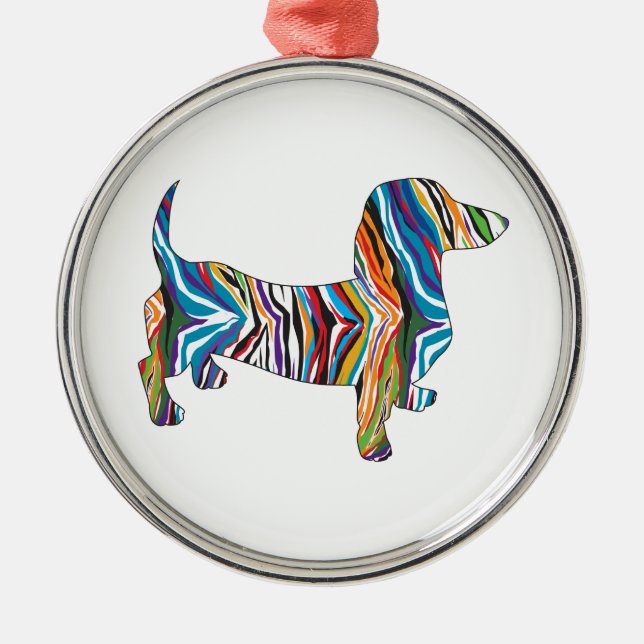 Dachshund - Psychedelic Zbra Doxie Julgransprydnad Metall (Framsidan)