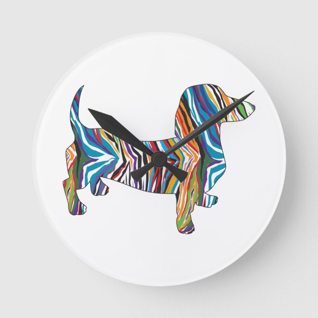 Dachshund - Psychedelic Zbra Doxie Rund Klocka (Framsida)