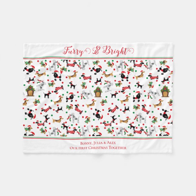 Dachshund Pudel Hund Hårig Bright jul Fleecefilt (Framsidan (Horisontell))