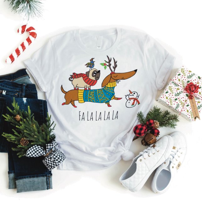 Dachshund, Pug & Bird Helgdag T-Shirt (Skapare uppladdad)