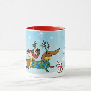Dachshund, Pug & Fågel Holiday Mugg