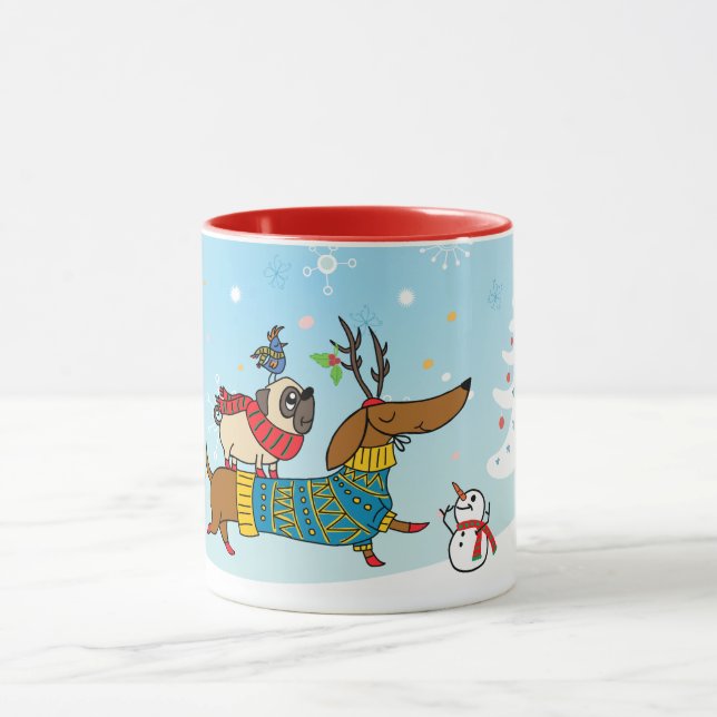 Dachshund, Pug & Fågel Holiday Mugg (Center)