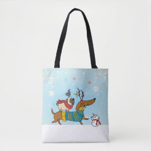 Dachshund, Pug och Bird Helgdag Tote Tygkasse