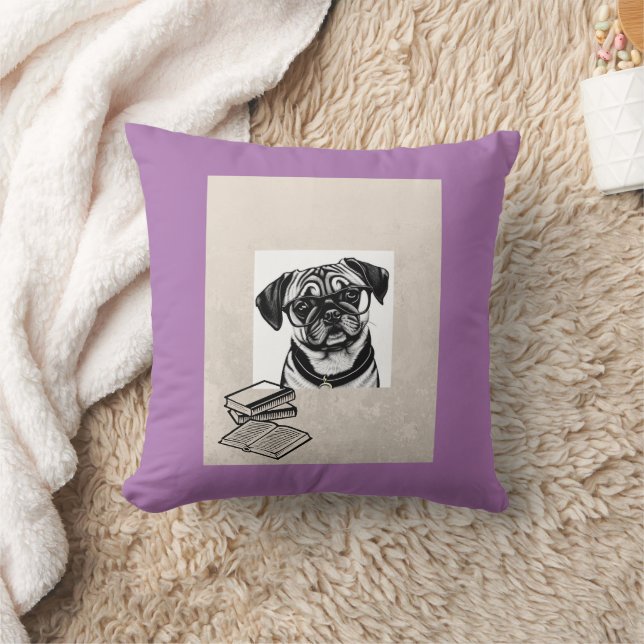 Dachshund Pug Wearing Glass Reading Dekorativ kudd Kudde (Filt)