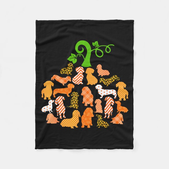 Dachshund Pumpkin Shape Plaid Leopard Dog Autumn H Fleecefilt (Framsidan)