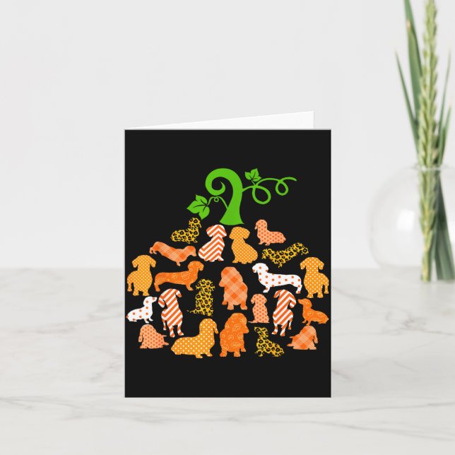 Dachshund Pumpkin Shape Plaid Leopard Dog Autumn H Kort (Framsida)