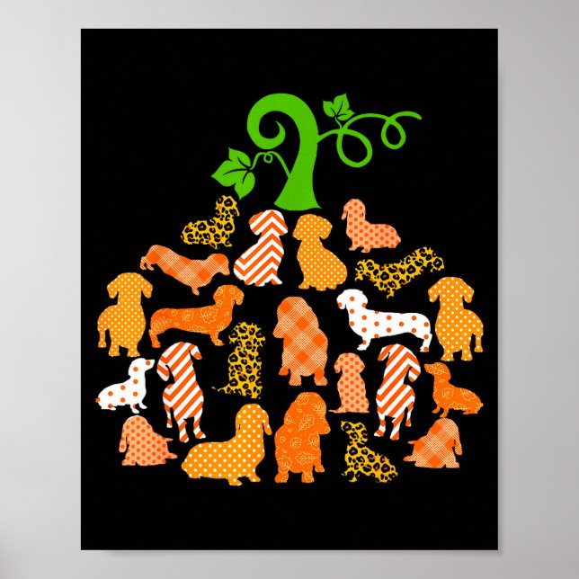 Dachshund Pumpkin Shape Plaid Leopard Dog Autumn H Poster (Framsidan)