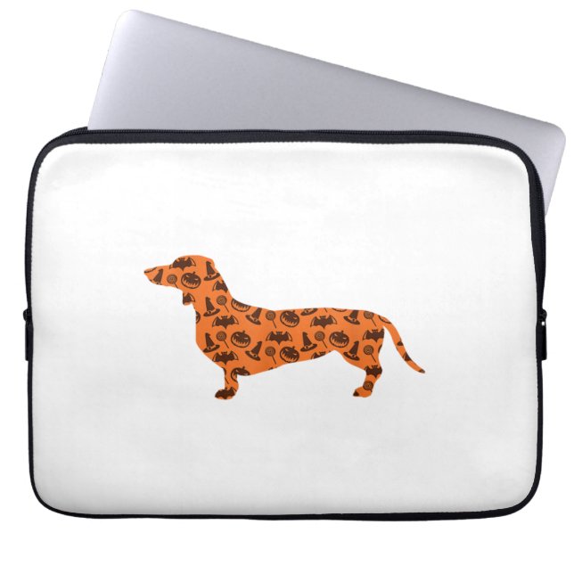 Dachshund Pumpkin Witch Fladdermus Funny Spooky Ha Laptop Fodral (Framsidan)