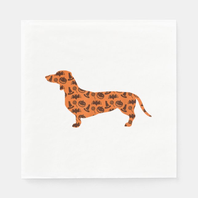 Dachshund Pumpkin Witch Fladdermus Funny Spooky Ha Pappersservett (Framsidan)