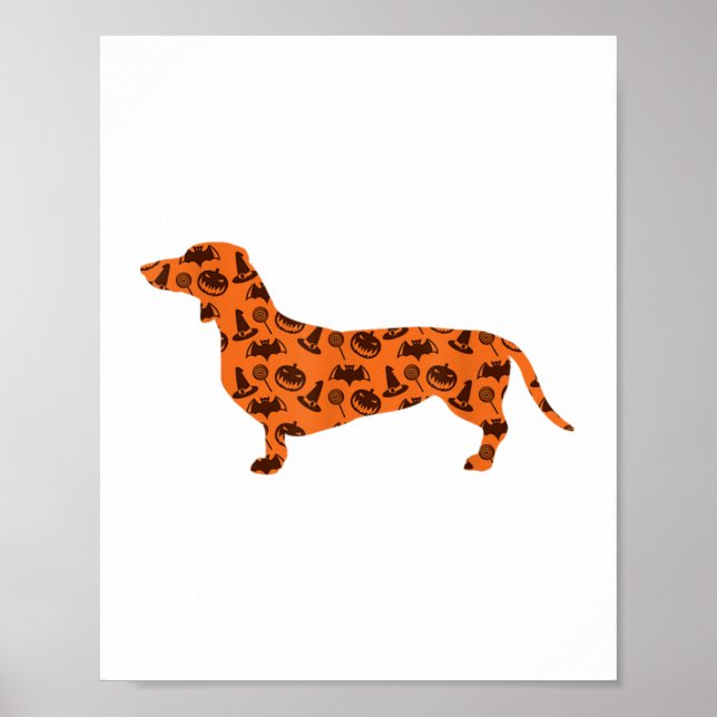 Dachshund Pumpkin Witch Fladdermus Funny Spooky Ha Poster (Framsidan)