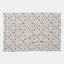 Dachshund Puppies: Santa Hats, Holly och Snögubbar Kökshandduk