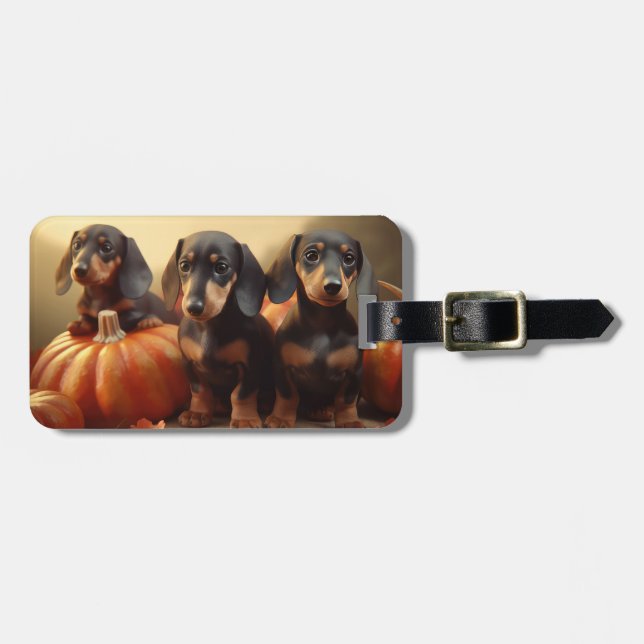 Dachshund Puppy Autumn Delight Pumpkin Bagagebricka (Horisontell Framsida)