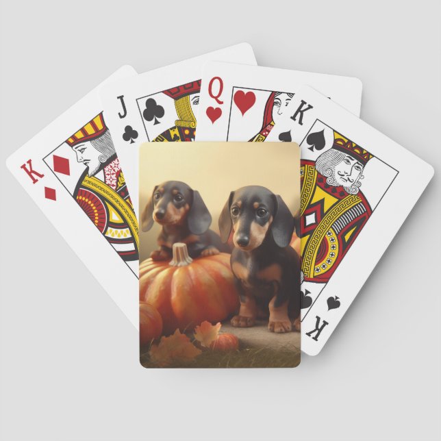 Dachshund Puppy Autumn Delight Pumpkin Casinokort (Baksidan)