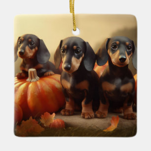 Dachshund Puppy Autumn Delight Pumpkin Julgransprydnad Keramik