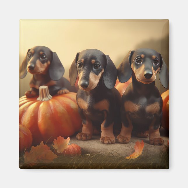 Dachshund Puppy Autumn Delight Pumpkin Magnet (Framsidan)