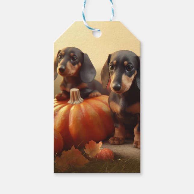 Dachshund Puppy Autumn Delight Pumpkin Presentetikett (Framsidan)