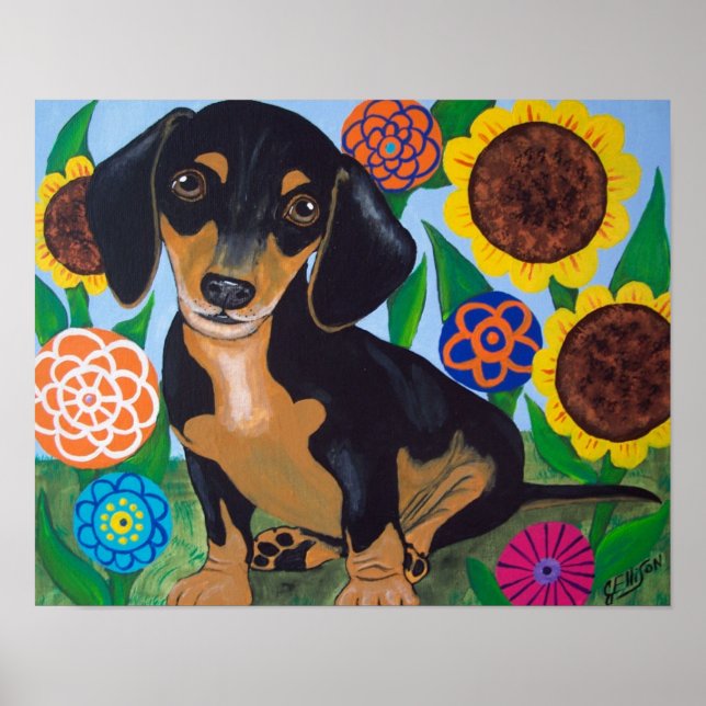 Dachshund Puppy Black and Tan Print Poster (Framsidan)