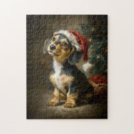 Dachshund Puppy Christmas Painting Pussel