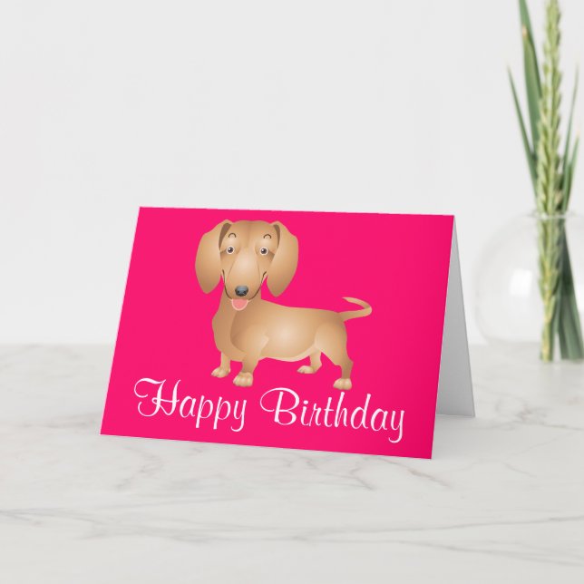 Dachshund Puppy Grattis på födelsedagen Rosa Card Kort (Framsida)