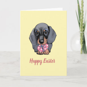 Dachshund puppy gult Påsk-kort Helgkort