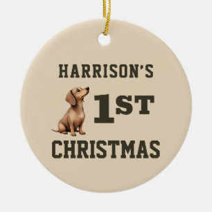 Dachshund Puppy Heart smälter första jul Julgransprydnad Keramik